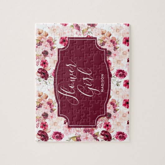 Chique Bourgogne & Roze Waterverf Floral Bloemenme Legpuzzel (Verticaal)
