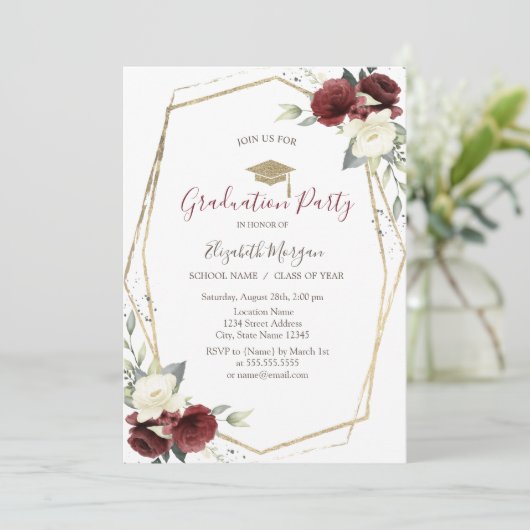 Chique Bourgogne Rozen, Afstudeerder Pet, Afstuder Kaart (Staand voorkant)