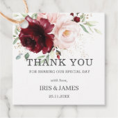 Chique Bourgondië Blush Bloemen Bruiloft Dank u Bedankjes Labels (Voorkant)