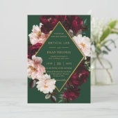 Chique Bourgondië Blush Bloemen Pioenen Smaragd Br Kaart (Staand voorkant)