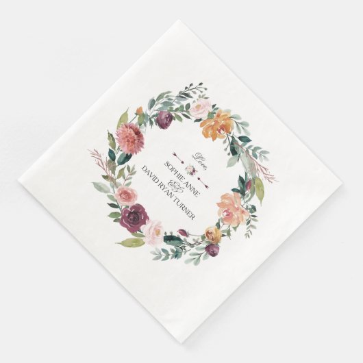 Chique Bourgondië Blush Ivoor Bloemenkrans Bruilof Servet (Hoek)