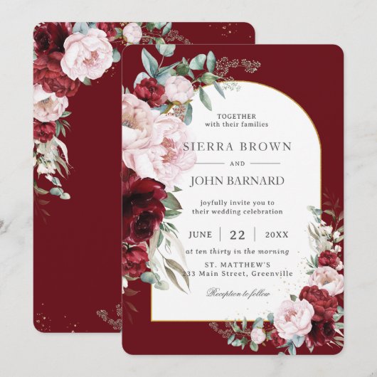 Chique Bourgondië Blush Pioenen Bloemenboog Bruilo Kaart (Voorkant / Achterkant)