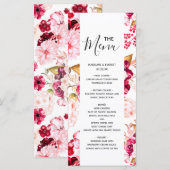 Chique Bourgondië & Blush Roze Bloemen Bruiloft Me Menu (Voorkant / Achterkant)