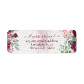Chique Bourgondië Blush Roze Bloemige Groene Huwel Etiket (Voorkant)