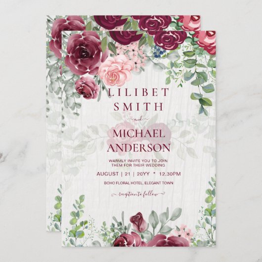 Chique Bourgondië Blush Roze Bloemrijke Groene Bru (Voorkant / Achterkant)