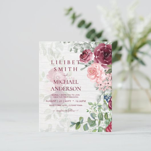 Chique Bourgondië Blush Roze Bloemrijke Groene Huw (Staand voorkant)