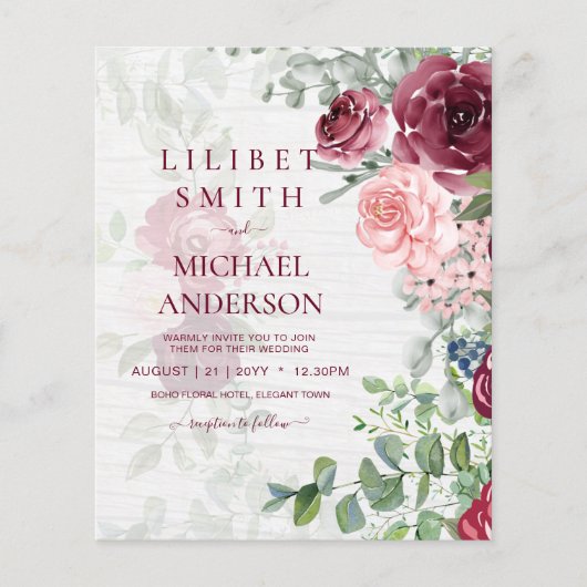 Chique Bourgondië Blush Roze Bloemrijke Groene Huw (Voorkant)