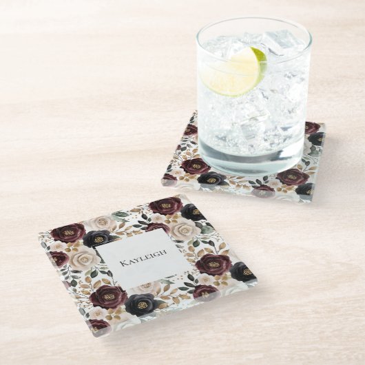 Chique Bourgondië Crème Bloem Glazen Onderzetter (Schuin)