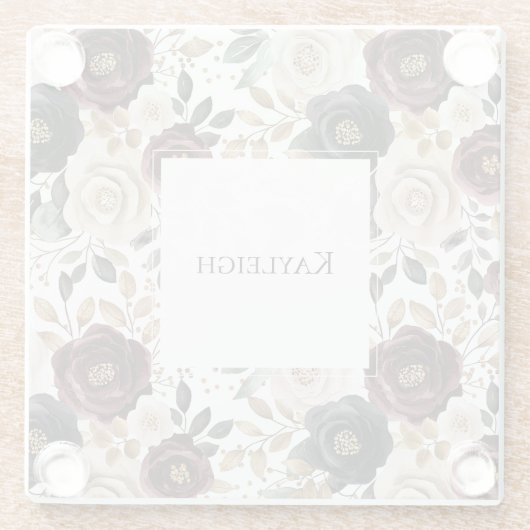 Chique Bourgondië Crème Bloem Glazen Onderzetter (Achterkant)