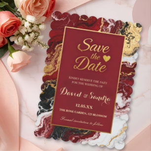 Chique Bourgondië Goud Agaat Marmer Moderne Trouw Save The Date