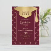 Chique Bourgondië Gouden Afstudeerhoed Afstudeerfe Kaart (Staand voorkant)