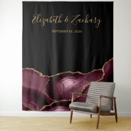 Chique Bourgondië Gouden Agaten Bruiloft Fotohokje Wandkleed