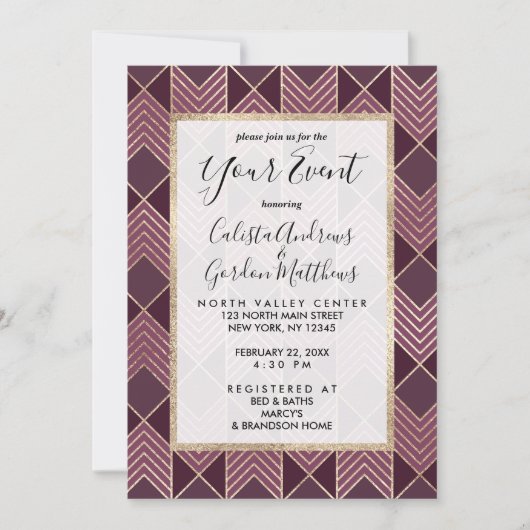 Chique Bourgondië Gouden Pijl Vorm Geometrisch Kaart (Voorkant)