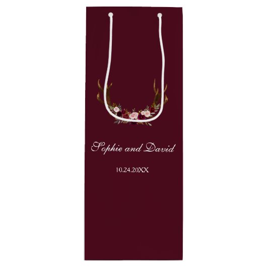 Chique Bourgondië Marsala Bloem Hoorns Trouwjurk Wijn Cadeautas (Voorkant)