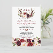 Chique Bourgondië Marsala Bloemenkroon Herten Brui Kaart (Staand voorkant)