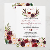 Chique Bourgondië Marsala Bloemenkroon Herten Brui Kaart (Voorkant / Achterkant)