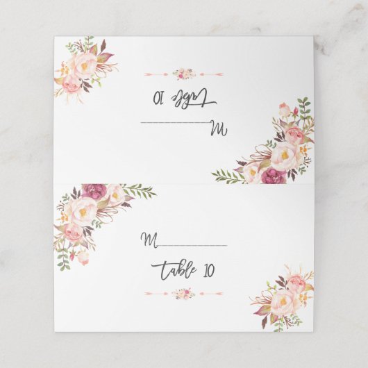 Chique Bourgondië Rood Marsala Bloemendeken Tabeln Plaatskaartje (Buitenkant ongevouwen)