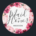 Chique Bourgondië & Roze Bloemen Krans Maid of Hon Magneet<br><div class="desc">Chique Bourgogne Groen & Blush Roze Waterverf Bloemenkrans Bruiloft Monogram Zomer- of Lentebloemen met Waterverf groen,  Modern en Script-lettertypen,  en elegant bloemontwerp. Trendy en chique bruiloft Maid of Honor magneet! ~ Controleer mijn winkel om de volledige bruidssuite voor dit ontwerp te zien!</div>