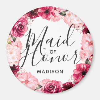 Chique Bourgondië & Roze Bloemen Krans Maid of Hon Magneet