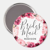 Chique Bourgondië & roze bloemenkrans bruidsmeisje Magneet (Voorkant / Achterkant)