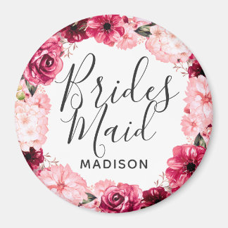 Chique Bourgondië & roze bloemenkrans bruidsmeisje Magneet