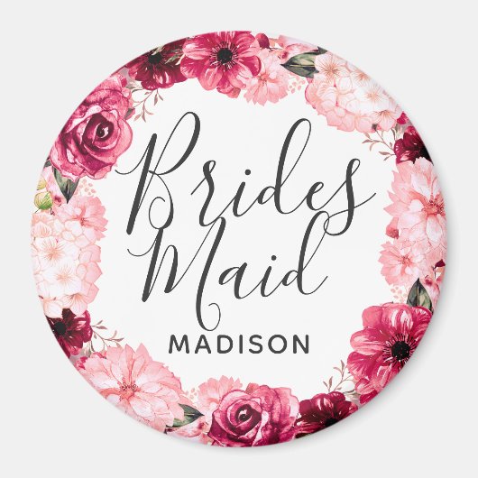 Chique Bourgondië & roze bloemenkrans bruidsmeisje Magneet (Voorkant)