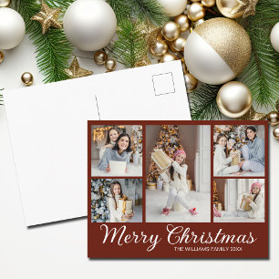 Chique Bourgondië Vrolijk Kerst Foto Collage Feestdagenkaart