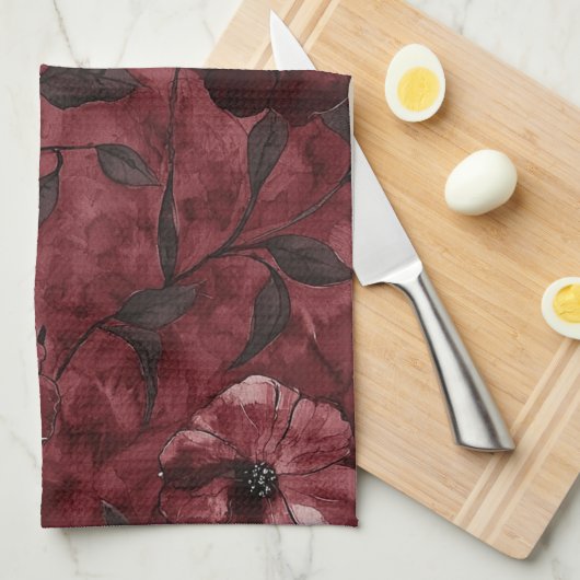 Chique Bourgondisch rode bloem bruiloftsdouche Theedoek (Quarter Fold)