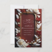 Chique Bourgondische bloemen met gouden Lijst brui RSVP Kaartje (Voorkant)