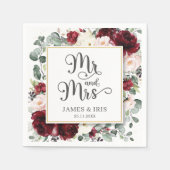 Chique Bourgondische Blush Roze Bloemen Huwelijk M Servet (Voorkant)