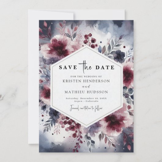 Chique Bourgondische bruiloft Save The Date (Voorkant)
