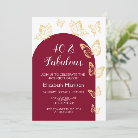 Chique Bourgondische gouden vlinders Fabulous verj Kaart (Staand voorkant)