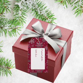 Chique Bourgondische kerst met elegante sneeuwvlok Cadeaulabel