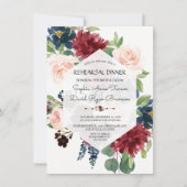 Chique Bourgondische Navy Floral Hexagon repetitie Kaart (Voorkant)