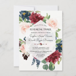 Chique Bourgondische Navy Floral Hexagon repetitie Kaart