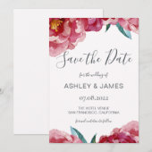 Chique Bourgondische Pioen Kalligrafie Save the Da Save The Date (Voorkant / Achterkant)