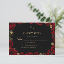 Chique Bourgondische Rozen Boho Bruiloft RSVP Kaartje