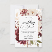 Chique Bourgondische witte bloemen repetitie diner Kaart (Voorkant)