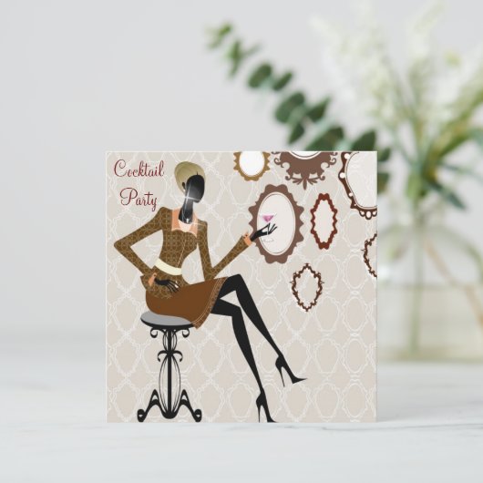 Chique Boutique Damast Cocktailparty Kaart (Staand voorkant)