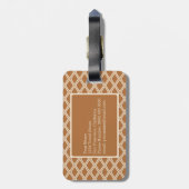 Chique bronzen ivoor diamant patroon monogram bagagelabel (Achterkant verticaal)