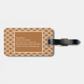 Chique bronzen ivoor diamant patroon monogram bagagelabel (Achterkant horizontaal)