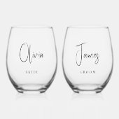 Chique bruid bruidegom bruiloft wijnglas zonder voet (Voorkant)