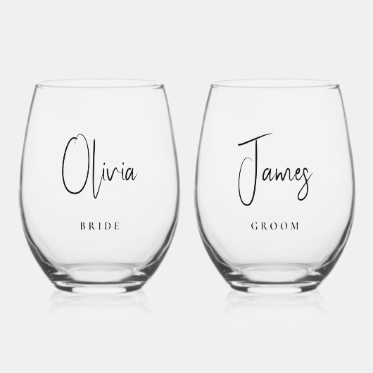 Chique bruid bruidegom bruiloft wijnglas zonder voet (Voorkant)