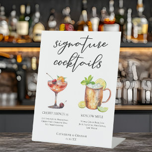 Chique bruid bruidegom handtekening cocktails trou reclamebord met voetstuk