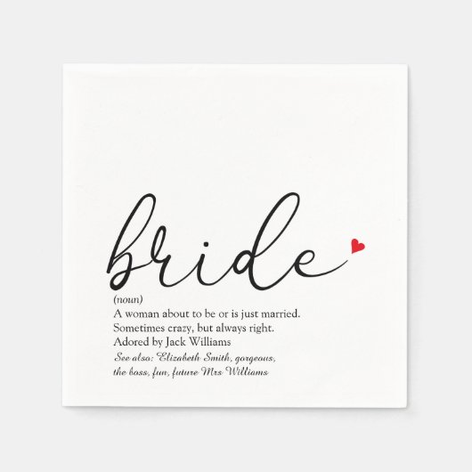 Chique Bruid Definitie, Bruidsfeest Script Fun Servet (Voorkant)