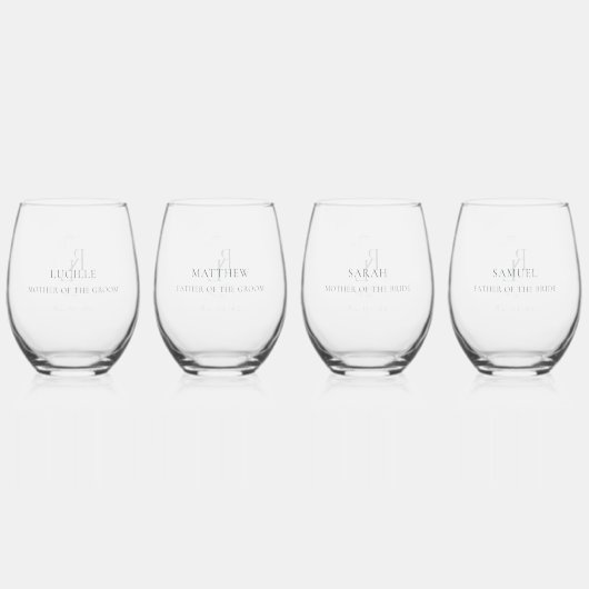 Chique Bruids Party Bruiloft Monogram 4 Drinkware  Wijnglas Zonder Voet (Voorkant)