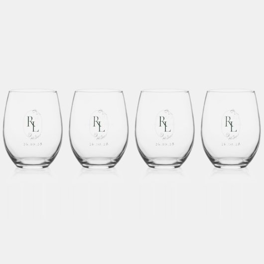 Chique Bruids Party Bruiloft Monogram 4 Drinkware  Wijnglas Zonder Voet (Achterkant)