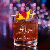 Chique Bruids Party Wit Script Monogram Bruiloft Whisky Glas