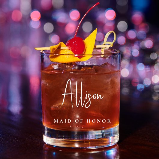 Chique Bruids Party Wit Script Monogram Bruiloft Whisky Glas