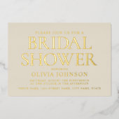 Chique Bruids-Shower-Fototypografie Beige Goud Folie Uitnodiging (Voorkant)